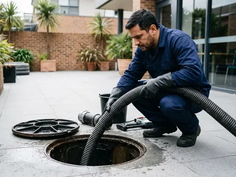 Equipamento de sucção junto a uma caixa de gordura